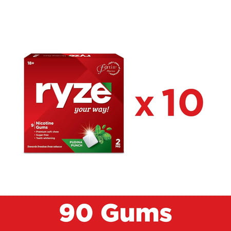 Ryze Nicotine Gum 2mg |Pudina Punch| Smoking Cessations|9 Gums Each X Pack Of 10