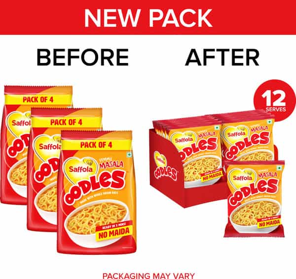 Saffola Oodles Instant Noodles Yummy Masala Flavour No Maida 12 X 53G
