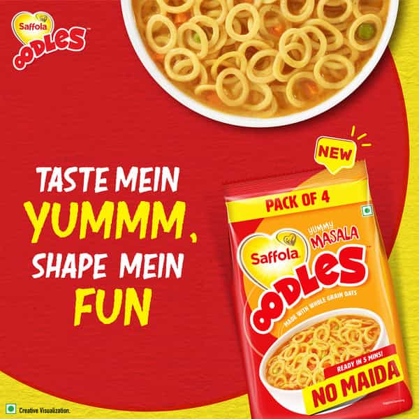 Saffola Oodles Instant Noodles Yummy Masala Flavour No Maida 12 X 53G
