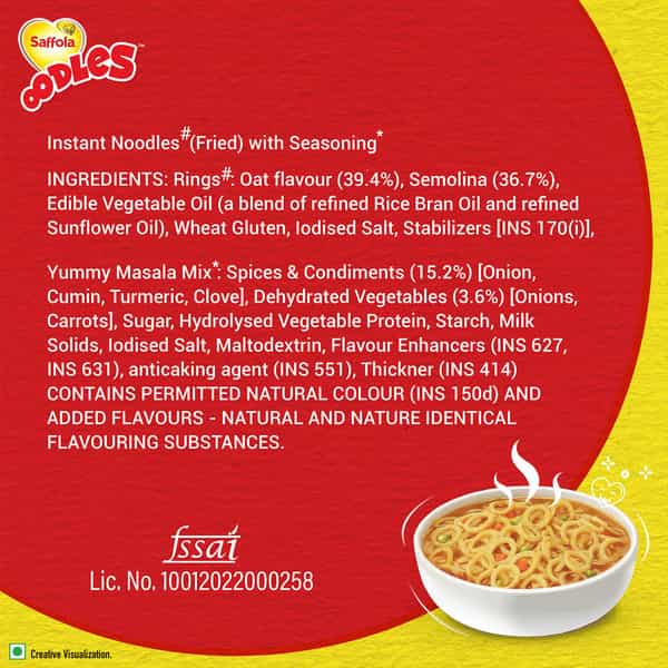 Saffola Oodles Instant Noodles Yummy Masala Flavour No Maida 12 X 53G