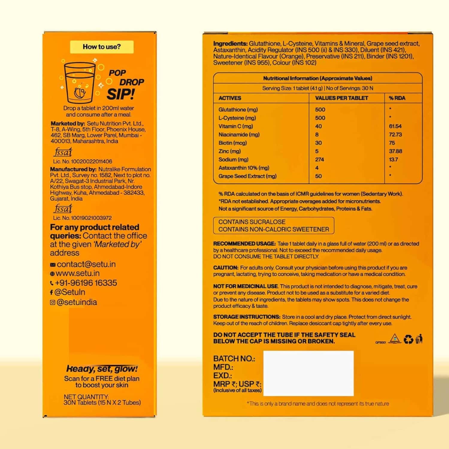 Buy SETU SKIN RENEW GLUTATHIONE TABLETS FOR GLOWING SKIN | 500MG L- GLUTATHIONE & VITAMIN C | BERRY