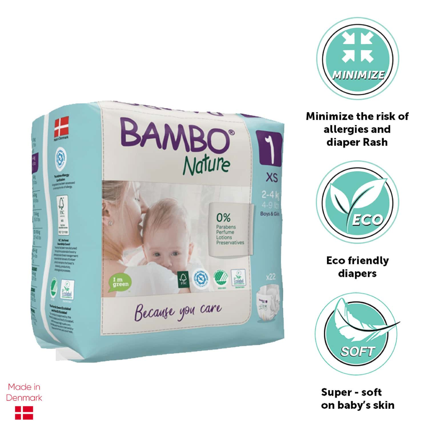 Bambo Nature Xs Size Diaper With Wetness Indicator - 22 Diapers