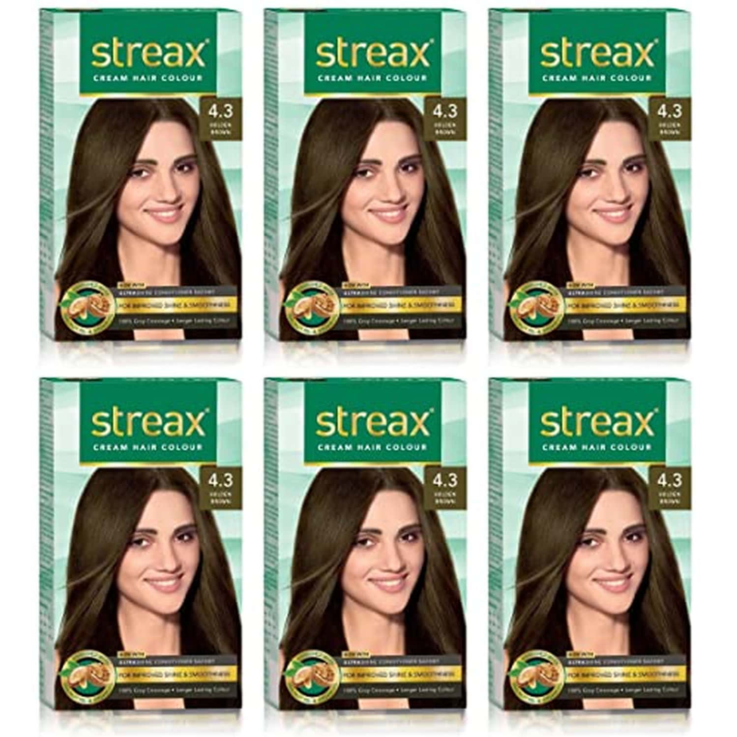 Streax Cream Hair Color For Unisex 120ml - 4.3 Golden Brown (Pack Of 6) Golden Brown No-4.3