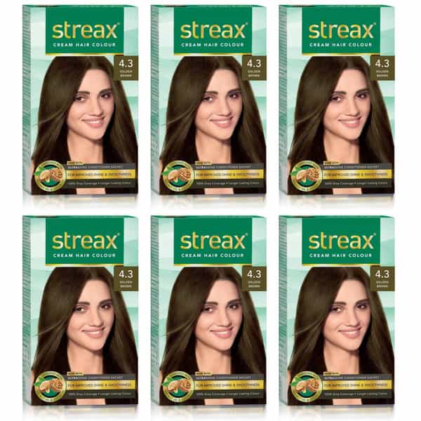Streax Cream Hair Color For Unisex 120Ml - 4.3 Golden Brown (Pack Of 6) Golden Brown No-4.3