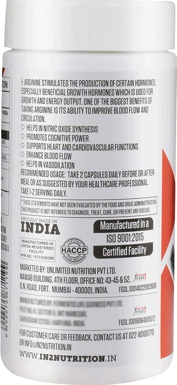 Buy IN2 LARGININE 1000MG NITRIC OXIDE BOOSTER 60 VEG CAPSULES Online
