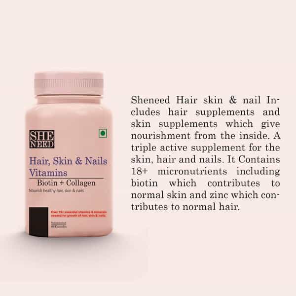 Sheneed Hair | Skin & Nails Vitamins With Biotin | Collagen & Keratin - 60 Capsules
