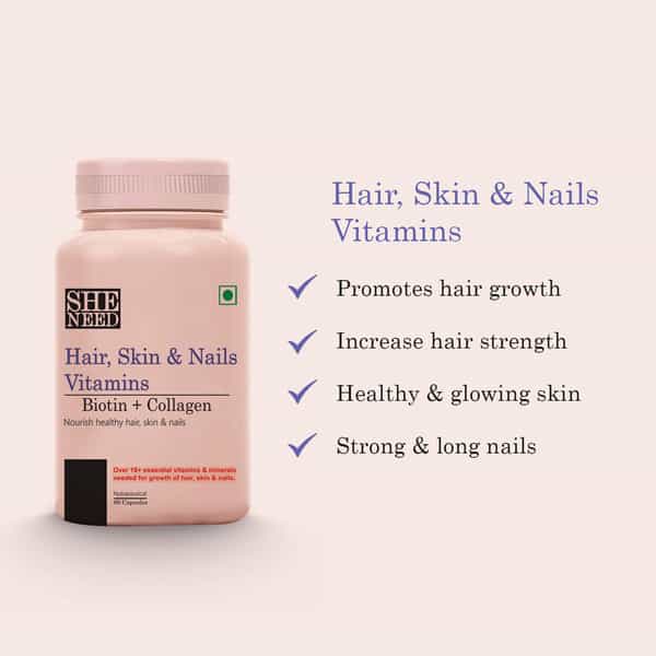 Sheneed Hair | Skin & Nails Vitamins With Biotin | Collagen & Keratin - 60 Capsules