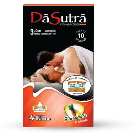 Dasutra Wet And Wild Condoms 10'S Pack In Pineapple Flavour Condom (Pack Of 3)