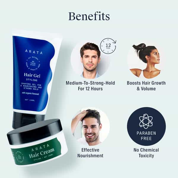 Arata Natural Hair Styling Combo With Hair Gel (150 Ml )& Hair Cream (100 Ml)