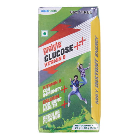 Prolyte Glucose ++ Vitamin D Regular Flavour Energy Powder 75g ( Free 50g ) 125 Gm