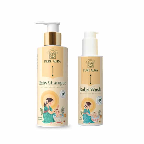 Pure Aura Babys Bath Time Besties | Ayurvedic Baby Shampoo & Moisturizing Baby Wash