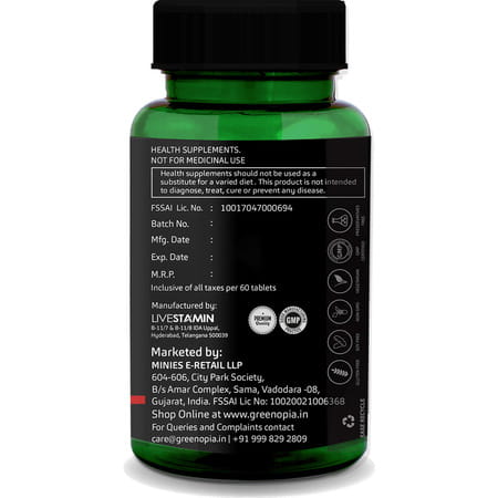 Greenopia Chelated Iron + Folic Acid With Vitamin C | B12 | Zinc & Selenium 60 Vegetarian Tablets
