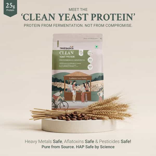 Truebasics Clean Yeast Protein Powder | 25G Protein Per Scoop (Coffee| 1Kg)