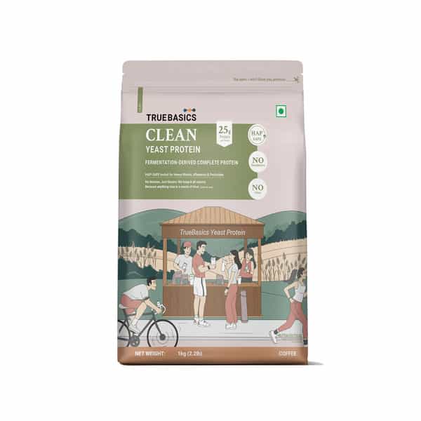 Truebasics Clean Yeast Protein Powder | 25G Protein Per Scoop (Coffee| 1Kg)