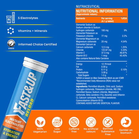 Fast&Up Reload (35 Litres) Low Sugar Energy Drink - 140 Effervescent Tablets - Fizzy Apple Flavour