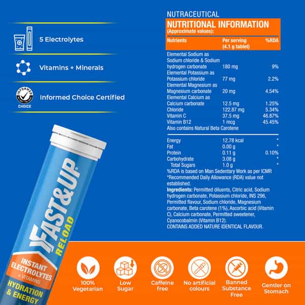 Fast&Up Reload (35 Litres) Low Sugar Energy Drink - 140 Effervescent Tablets - Fizzy Apple Flavour