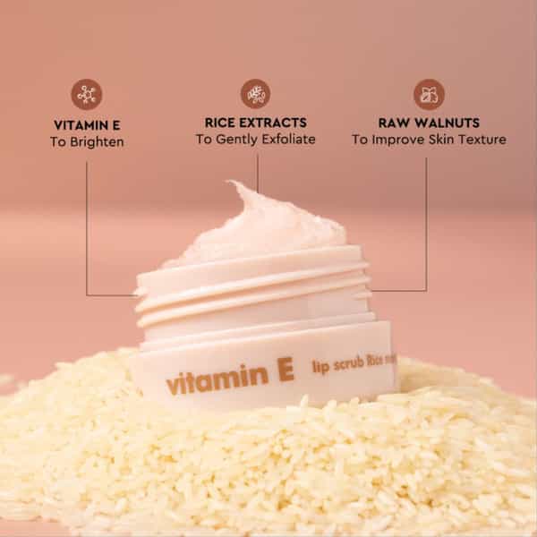 The Face Shop Vitamin E Gentle Exfoliating Lip Scrub With Korean Rice | Smooth Glowy Lips - 14G