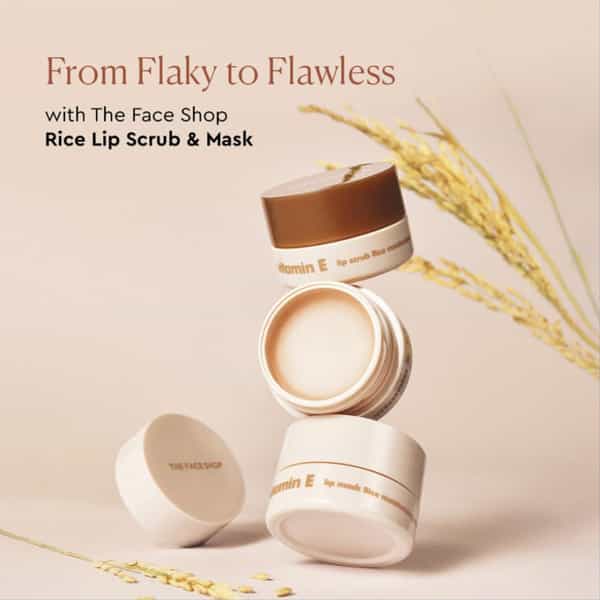 The Face Shop Vitamin E Gentle Exfoliating Lip Scrub With Korean Rice | Smooth Glowy Lips - 14G