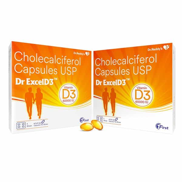 Dr. Exceld3 By Dr. Reddys Vitamin D3 60000 Iu 4 Capsules X Pack Of 2