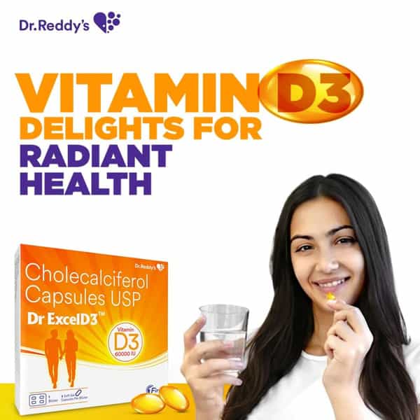 Dr. Exceld3 By Dr. Reddys Vitamin D3 60000 Iu 4 Capsules X Pack Of 2