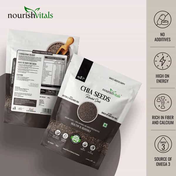 Nourishvitals Healthy Munching Combo Pumpkin Raw Unroasted Seeds + Chia Roasted Seeds (200Gm Each)