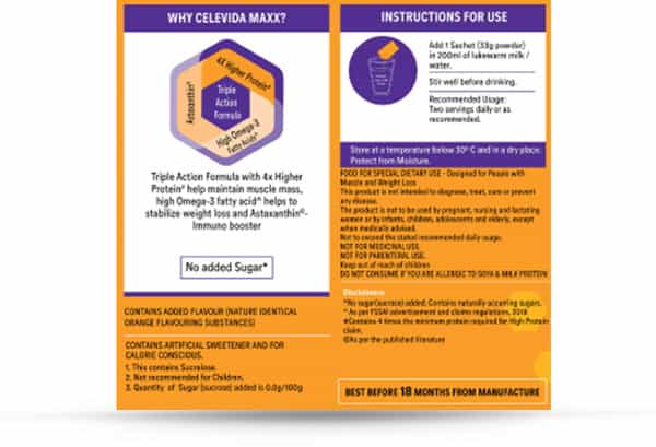 Celevida Maxx-High-Protein & Immunity Supplement- Supports Muscle Health |Orange|462G