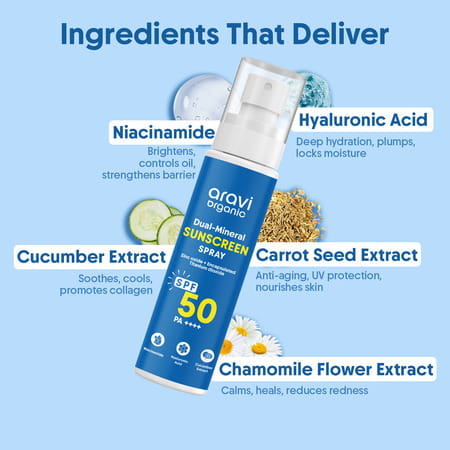 Aravi Organic Dual Mineral Sunscreen Body Spray Spf 50 Pa++++ - Broad Spectrum - 100ml
