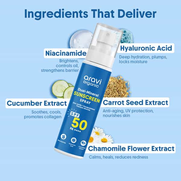 Aravi Organic Dual Mineral Sunscreen Body Spray Spf 50 Pa++++ - Broad Spectrum - 100Ml