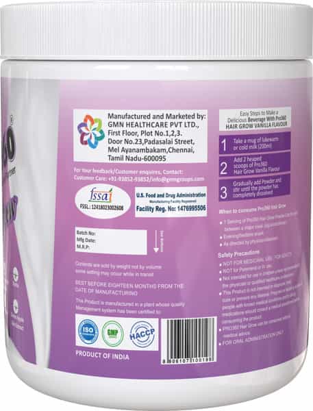 Pro360 Hair Grow | Nutritional Protein Supplement | Vanilla | Oral Powder | Jar | 250 Gm