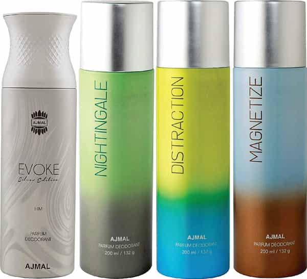 Ajmal 1 Evoke Silver For Men 1 Nightingale 1 Distraction 1 Magnetize Unisex Deodorant Combo Pack 4
