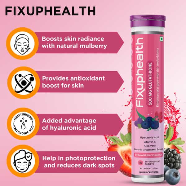 Fixuphealth Calcium 500Mg Vitamin D3 20 Tablets & Glutathione Vit C Aloe Vera Skin Glow 15 Tablets