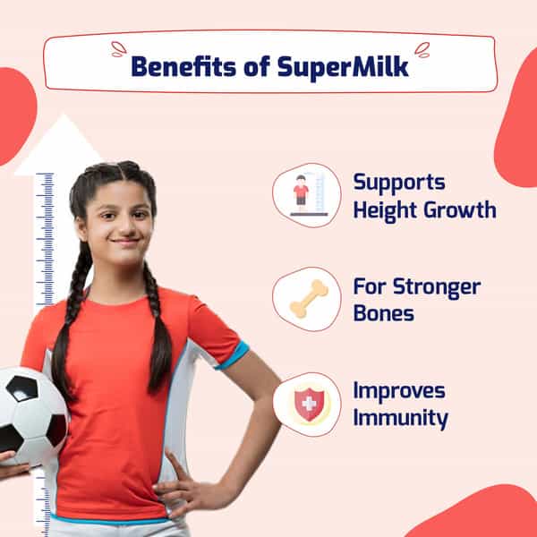 Gritzo Supermilk Height+ ( 13+Y Girls) 13G Protein (Double Chocolate - 1Kg) | Zero Refined Sugar