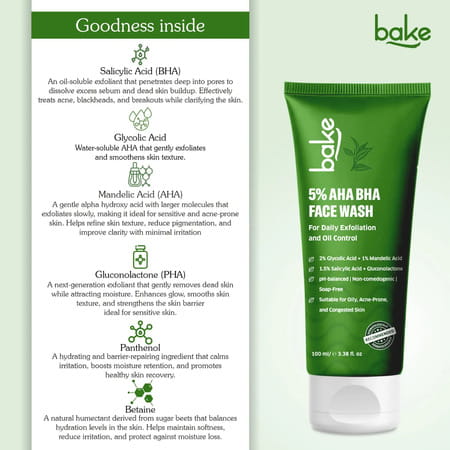 Bake 5% Aha Bha Face Wash For Acne | Pores & Oil Control (100Ml)