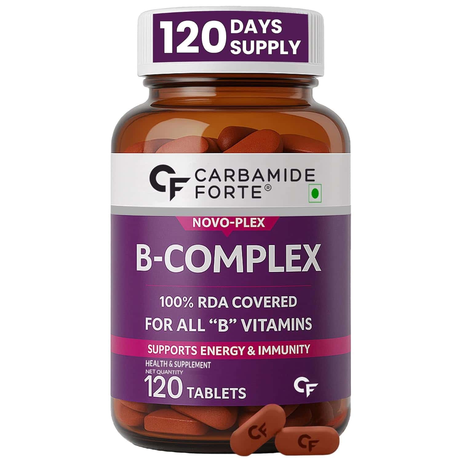 Carbamide Forte Vitamin B-complex | B1 | B2 | B3 | B5 | B6 | B9 & B12 | For Women & Men - 120 Tablet
