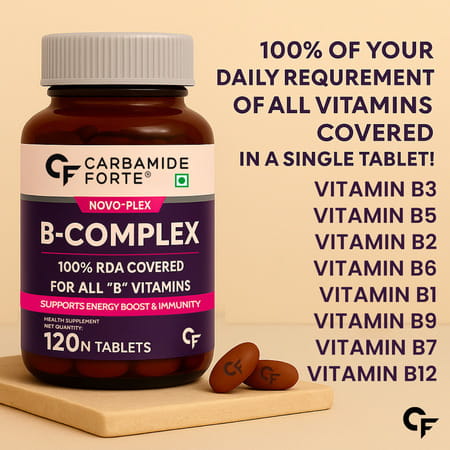 Carbamide Forte Vitamin B-Complex | B1 | B2 | B3 | B5 | B6 | B9 & B12 | For Women & Men - 120 Tablet