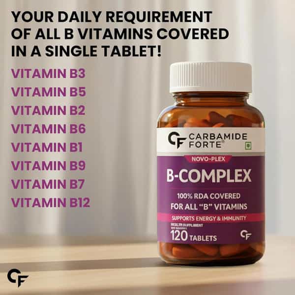 Carbamide Forte Vitamin B-Complex | B1 | B2 | B3 | B5 | B6 | B9 & B12 | For Women & Men - 120 Tablet