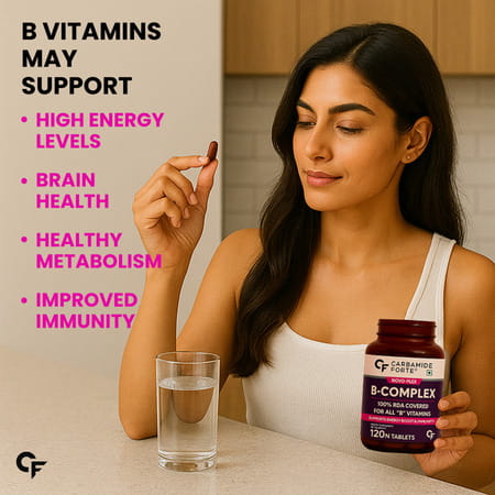 Carbamide Forte Vitamin B-Complex | B1 | B2 | B3 | B5 | B6 | B9 & B12 | For Women & Men - 120 Tablet