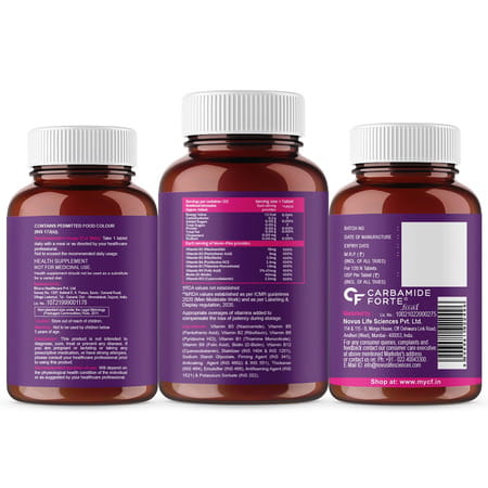 Carbamide Forte Vitamin B-Complex | B1 | B2 | B3 | B5 | B6 | B9 & B12 | For Women & Men - 120 Tablet