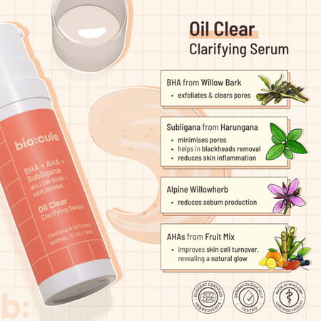 Biocule Oil Clear Clarifying Face Serum With Aha + Bha For Pore Tightening & Oil Control (30 Ml)