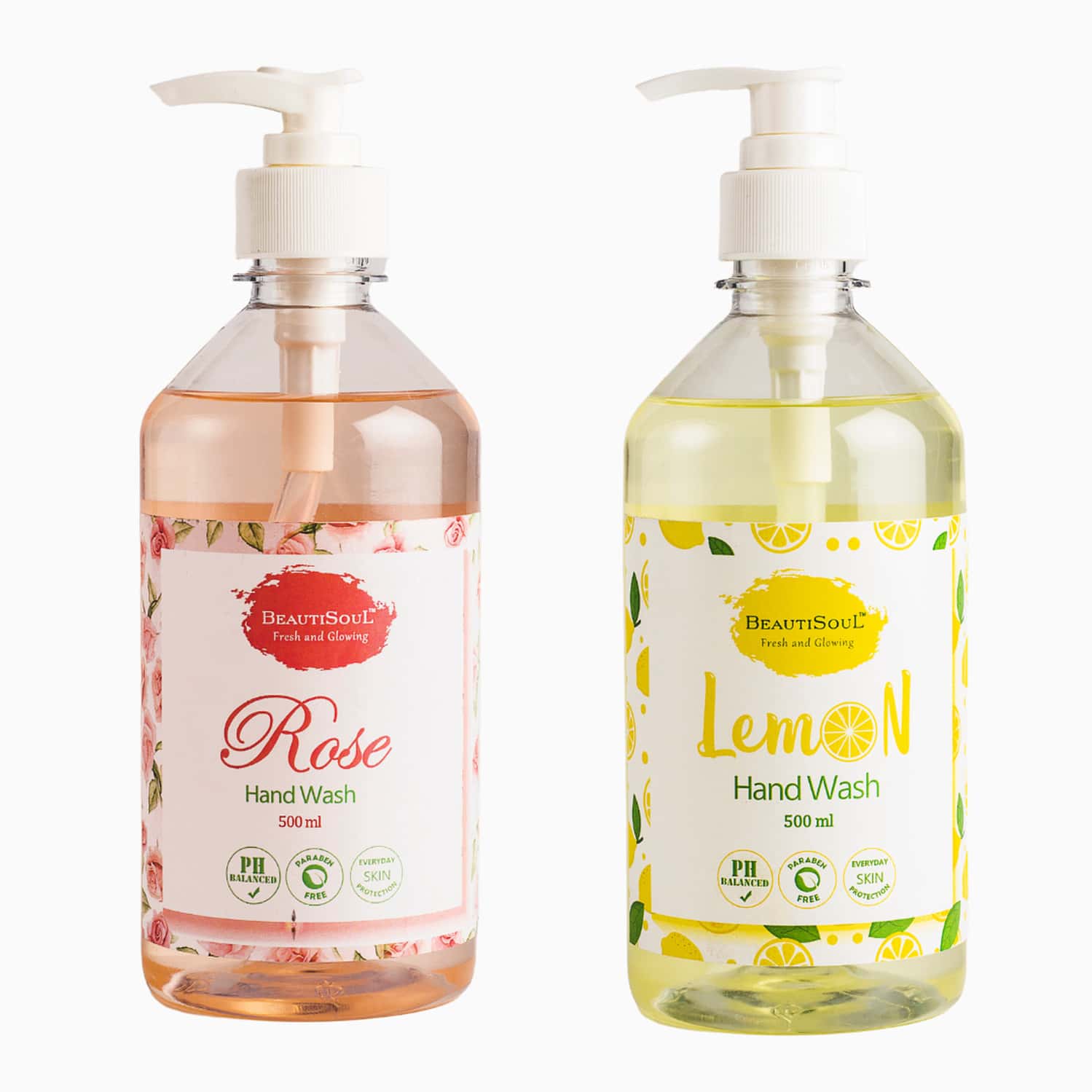 Beautisoul Lemon Handwash And Beautisoul Rose Hand Wash |(Pack Of 2) (500 Ml X 2)