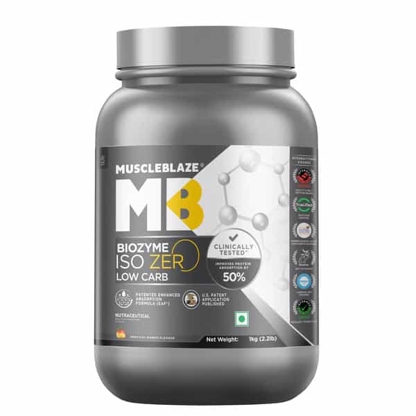 Muscleblaze Biozyme Iso - Zero | Low Carb | 100 Pure Whey Protein Isolate (Tropical Mango | 1 Kg)