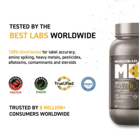 Muscleblaze Biozyme Iso - Zero | Low Carb | 100 Pure Whey Protein Isolate (Tropical Mango | 1 Kg)
