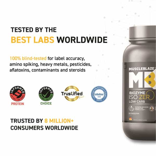 Muscleblaze Biozyme Iso - Zero | Low Carb | 100 Pure Whey Protein Isolate (Tropical Mango | 1 Kg)