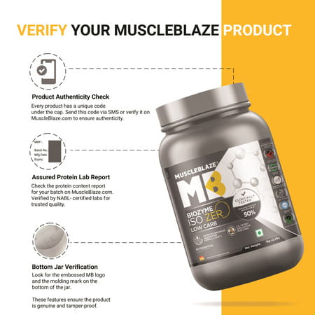 Muscleblaze Biozyme Iso - Zero | Low Carb | 100 Pure Whey Protein Isolate (Tropical Mango | 1 Kg)