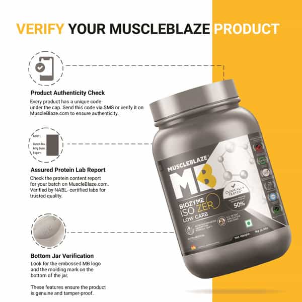 Muscleblaze Biozyme Iso - Zero | Low Carb | 100 Pure Whey Protein Isolate (Tropical Mango | 1 Kg)