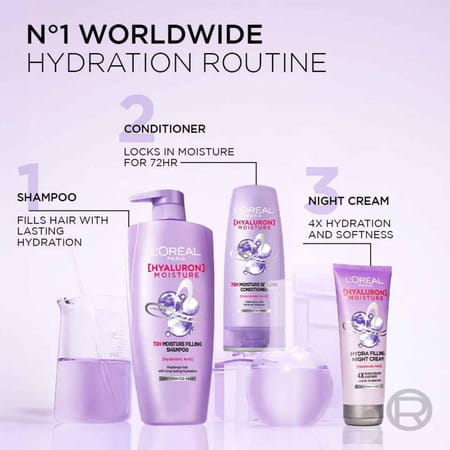 L'Oreal Paris Hyaluron Moisture 72hr Moisture Filling Shampoo With Hyaluronic Acid | 1ltr