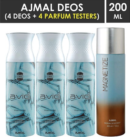 Ajmal 3 Avid For Men And 1 Magnetize For Unisex Deodorants Each 200ml Combo Pack Of 4 (Total 800ml)