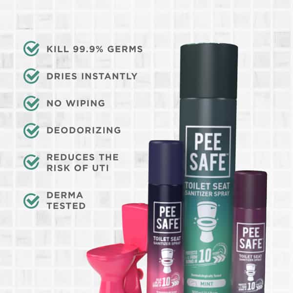 Pee Safe Toilet Seat Sanitizer Spray (50Ml - Pack Of 2) - Mint |Kills 99.9% Germs & Travel Friendly