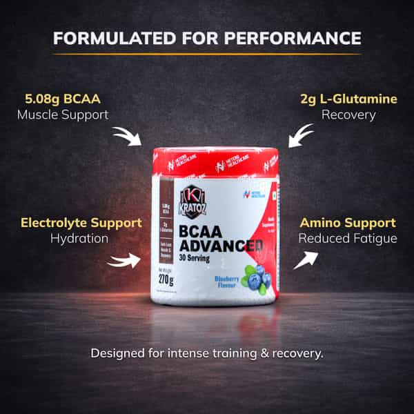 Kratoz Bcaa Advanced Powder For Lean Muscle & Recovery - 30 Servings - 270G - (Blue Berry)