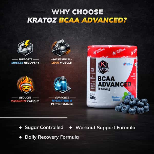 Kratoz Bcaa Advanced Powder For Lean Muscle & Recovery - 30 Servings - 270G - (Blue Berry)